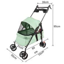Carrito plegable 2 en 1 para perros y gatos, con ventana de malla y portavasos, ideal para perros y gatos pequeños. - Verde - Ver 5