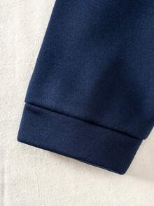 2pcs Toddler Boys' Casual Colorblock Letter Patch Long Sleeve Sweatshirt And Sports Pants Set