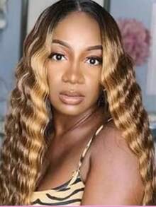 Eulisi P4/27 高光渐变色 5*5 蕾丝闭合假发 真人发 5x5 高清蕾丝闭合假发 女士真人发 已拔婴儿发 180 密度 5x5 直湿波浪蕾丝前假发 28 英寸 - 間色 - 查看 156