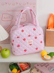 1 Piece Girls' Foam Quilted Lunch Bag Pink Floral Print Insulated Lunch Box Bag Large Capacity Travel Lunch Box Bag Reusable Insulated Lunch Bag Cute Strawberry Pattern Lunchbox Tote Bag Fruit Food Storage Bag With Bow Pendant Thermal Insulated Lunch Box Bento Pouch Bow&Strip Pattern Dinner Insulation Bag Portable Cooler Bag - Multicolor - View 13