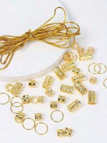 Sun Shaped Gold Hair Rings 43pcs Pack, Wire Hair Cuffs For Braids And Party Hairstyles, Easy-To-Use Hair Jewelry For Festival, Holiday And Halloween Accessories, Perfect For Twists, Locs, Wigs, Cosplay And Styling - 金子 - 查看 4