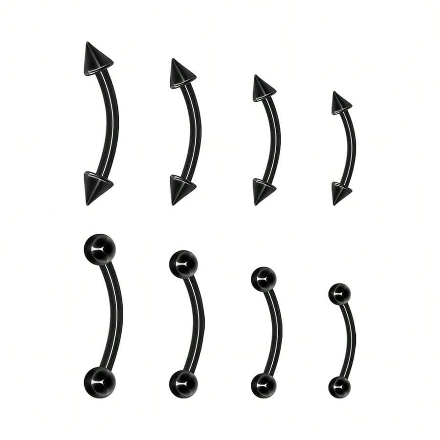 BLISI G23 Solid Titanium Eyebrow Piercing Jewelry, Gokd Black Rose Gold Silver Pink Rainbow Eyebrow Rings 16G Curved Barbell,Tiny Vertical Labret Lip Jewelry Rook Piercing Jewelry For Women And Men{Inchcolor_nameinch:Inch8pcsEyebowPiercing-Blackinch} - 8件裝眼罩穿孔-黑色 - 查看 1