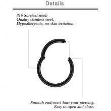 20G 18G 16G 14G 12G 10G Surgical Steel Hinged Clicker Segment Nose Rings Hoop Lip Rings Helix Cartilage Daith Tragus Sleeper Earrings Body Piercing For Women Men 6mm 8mm 10mm 12mm 14mm 16mm{Inchcolor_nameinch:InchBlack-20G(0.8mm)-InnerDiameter:7mm8mm9mm10mminch} - 黑色-20G(0.8mm)-內徑:7mm8mm9mm10mm - 查看 4