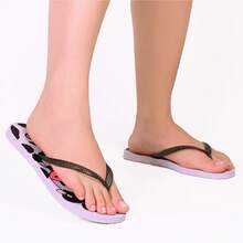 Comfortable Soft Women's Flip Flops - D2.15-whiteCow-blackCat - View 5