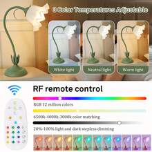 Flower Shaped Rechargeable LED Desk Lamp With Remote Control, Color Changing Decorative Table Light For Bedroom, Living Room, And Home Decor - màu xanh lá - Xem 6