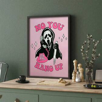 1 件骷髅印花、搞笑万圣节墙画、带粉色太阳镜的骷髅海报、可打印的带和平标志的骷髅