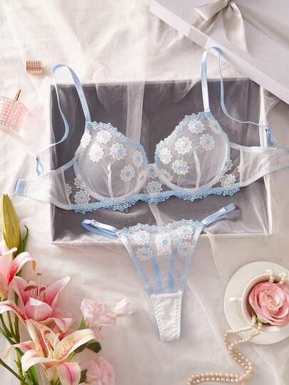 性感透明蕾丝刺绣内衣套装，舒适迷人