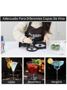 Escarchador de Vasos Rimmer de Vidrio de Plástico Copas y Tarros Rimmer de Sal de Margarita Escarchador de Micheladas con 3 Bandejas Giratorias Accesorios para Bar Cóctel Cocina Bartops Bartender - Negro - Ver 2
