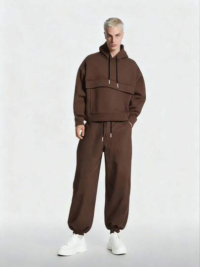 Men's Casual Solid Color Hoodie And Sweatpants Set