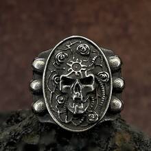 1 pieza Anillo de calavera de acero inoxidable de moda, adecuado para regalar a amigos, colegas, padres, novio/novia, parejas - Plateado - Ver 1