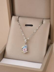 1 件时尚油滴心形和 3 个茶杯不锈钢项链，银饰品，银项链，礼物 - 銀色 - 查看 1