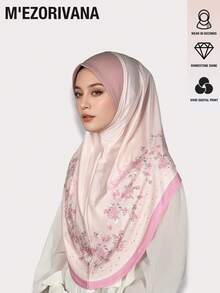 Lenço Hijab elegante em poliéster com estampa floral e de trevo (1 peça), moderno para uso diário e para orações, ideal para o outono/inverno. - Estampa de perfuração a quente da moda - Ver 8