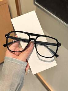 男女通用时尚个性化时尚中性双桥超轻飞行员透明镜片眼镜 - 無色 - 查看 13