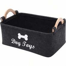 Storage Basket With Wooden Handle, Pet Gear Storage Basket, Cute Pet Bone Pattern, - Perfect For Storing Pet Gear, Blankets, Leashes, Treats And Other Items - màu đen - Xem 12