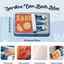 Sardine Can Bath Mat, Blue Bathroom Rugs For Bedroom, Soft Washable Rug Non Slip Cute Kitchen Bath Mats For Bathroom Funny Cartoon Fish And Lemon - 藍色 - 查看 8