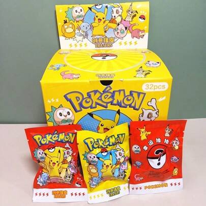 Pokemon 3pcs Pikachu Blind Bag 3D Rubber Pokémon Surprise Bag Eraser Removable Waste Removal Scraper [The Erasers Removed From The Blind Bag Are All Pokemon Series, And There May Be Styles That Are Not In The Picture]