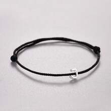 A Stylish And Exquisite 925 Pure Silver, High-Quality Bracelet With 26 Letters, Black Cord, Suitable For Daily Wear, Jewelry For Women, Silver Accessories, Birthday Gift
