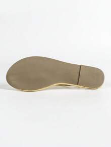Sandalias planas con cordones de cuentas de colores y puntera redonda, simples y de moda, cómodas para uso diario, zapatos de mujer de punta abierta - Dorado - Ver 3