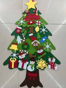1 件，毛毡圣诞树套装，带装饰品和雪人降临节日历，适用于家庭壁挂毛毡圣诞工艺套件，圣诞节装饰派对用品礼物 - 彩色 - 查看 10