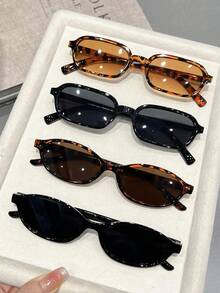 4副女士豹纹塑料多色几何小全框经典眼镜组合，适合驾驶、露营、日常生活、街拍、度假穿搭，时尚配饰，适合所有脸型