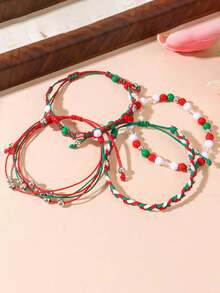 4 قطع/مجموعة أساور عيد الميلاد، أساور مضفرة مخرزة بوهيمية للتكديس لعيد الميلاد