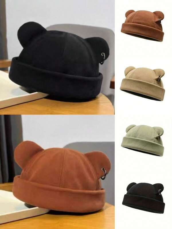 1 Street Style Rolled Brim Hat - Casual, Fashionable Street Style. The Details Of The Little Bear Ears And Earrings Design Are Fashionable And Cute And Versatile. Sunade And Sun Protection Suitable For Home, Shopping, Sports, Street Shooting And Other Scenarios. There Are A Variety Of Colors.