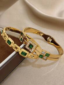 Elegantes vintage grünes Zirkonia Armband, Goldarmband, Edelstahl Armband für Frauen, geeignet für den täglichen Gebrauch, Partys, Weihnachten, Halloween, Geburtstagsgeschenkset - Verschiedenfarbig - Übersicht 13
