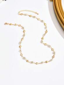 1pc Women's Sweet Romantic Heart Rhinestone Necklace, Minimalist Chain Design With Heart Element And Round Rhinestone, Suitable For Couples Gift, Birthday Party, And Daily Commute Outfit - Yellow Gold - View 6