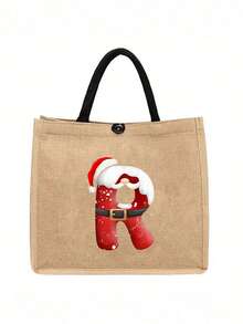 Linen Tote Bag, Including A Printed Initials A-Z Tote Bag And A Printed Small Bag, Letters, Flowers, Christmas Gift, Mother'S Day Gift, Personalized Gift Package, Yellow Linen BlackTote Bag With Black Buckle, Combination Of Small And Large Bags, Suitable For Weddings, Birthdays, Beaches, Holidays - Multicolor - View 26