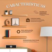 Repisas Flotantes de Madera de  Set  Estantes para Pared Minimalistas Resistentes Modernas y Fáciles de Instalar Ideales para Cocina Baño Cuarto y Oficina Color - Italia - Ver 7
