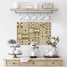 24 Floral Tile Stickers, 4x4 Inches, European Style, Peel And Stick, Waterproof PVC Tile Stickers, Farmhouse Style Kitchen And Bathroom Backsplash Decoration - 綠白色 - 查看 2