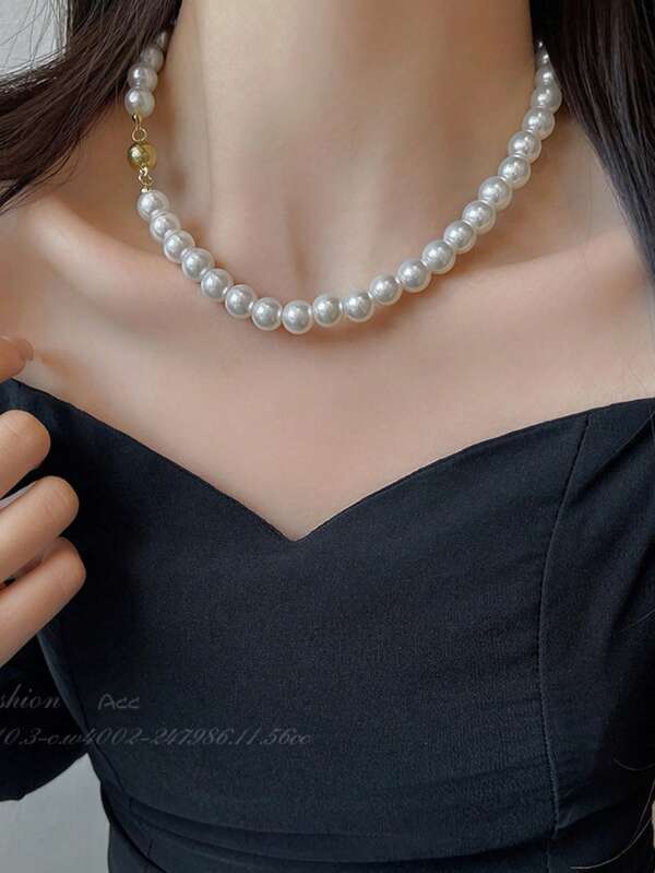 1pc Fashionable & Elegant Vintage 10mm Pearl Necklace, Suitable For Women, Dates, Weddings, Engagements, Parties, Gifts