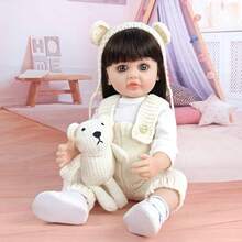 1 pièce Poupée Reborn de 22 pouces, poupée de simulation en vinyle mignonne et complète. Jouets de mode à habiller, cadeaux de Noël, cadeaux d'anniversaire - Rose bonbon - Voir 3