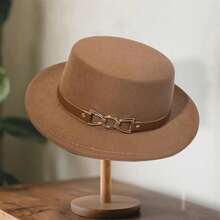 Womens Winter Fedora Hats Solid Color Retro Buckle Belted Wool Hat Felt Jazz Hat For Daily - Khaki - View 4