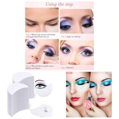 300 Pieces Eyeshadow Pad Shield Eye Shadow Shields Eyeshadow Pad Shield Eyeshadow Patches White Eyeshadow Stencils Under Eye Pads Prevent Residue Eyelash Extensions Lip, Half - Moon Shape