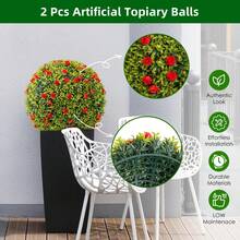 Meiyiu Artificial Topiary Balls For Home Decor, Large Hanging Topiary Balls For Indoor Outdoor Decor Wedding Housewarming,With Flowers - Red-16.5 Inch-2 Pack - View 3