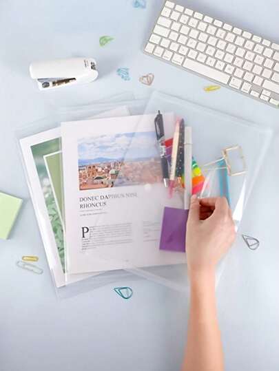 10/20/50pcs/Set A4 Size Clear File Bags With Button Closure - PP Material, Ideal For Organizing Office Supplies, Art Supplies, And Documents, Document Organization Transparent File Organizer