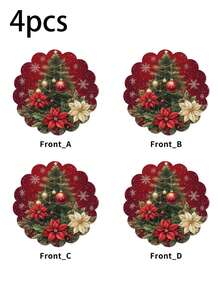 4 Pacotes Conjunto de Jogos Americanos de Natal - Design de Árvore Floral Antiderrapante | Decoração de Mesa Lavável, Essenciais para Jantar de Feriado, Acessórios de Cozinha Festivos