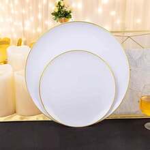 30/5pcs White With Gold Rim Dinnerware Set, Round Minimalist Elegant Design, Gold Cutlery, White And Gold Tableware, 7.5pcs/10.25inch Dinner/Dessert Plates, Suitable For Wedding Party, Party Supplies, Wedding Dinnerware, Fashionable Tableware, Decorative Plates, Premium Dinnerware, Dinnerware Set For Event Organizers, Catering - White - View 7