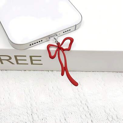 Christmas Metallic Red Bow Phone Dust Plug Pendant, Decorative Phone Accessory Suitable For IPhone, Type-C Android Phones, Earphone Case, Charging Port Dust Plug, Autumn/Winter
