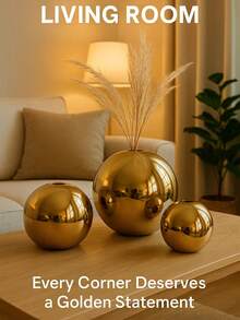 Questo elegante e lucido vaso sferico dorato è una scelta ideale per la decorazione della casa, perfetto per esporre fiori secchi e freschi, aggiungendo un tocco di moda a qualsiasi ambiente. È la scelta perfetta per decorare soggiorni, camere da letto, uffici o giardini, e rappresenta anche un ottimo regalo o ornamento. La sua estetica moderna può migliorare lo stile di arredamento degli interni. - Multicolore - Visualizzare 2