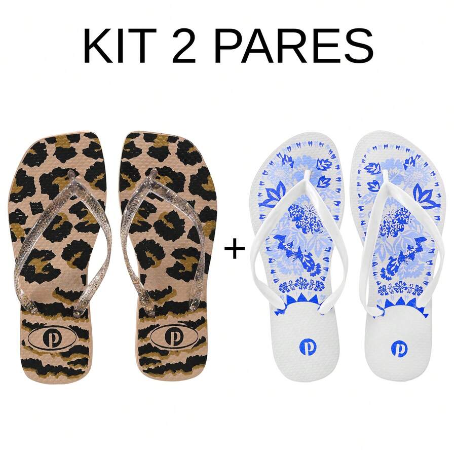 Comfortable Soft Women's Flip Flops - D2.15-farmAzul-onca - View 1