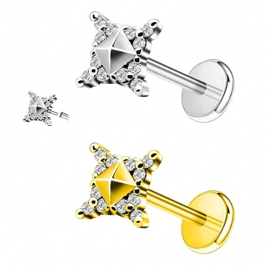 2~4PCS 16G 316L Pushin Lip Rings Butterfly And Bee Nose Stud Rings Top Push In Threadless Surgical Steel Flat Back Nose Rings Studs For Womens{"Color_name":"SilverGoldZHD"} - SilverGoldZHD - View 1