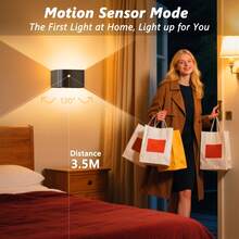 Motion Sensor Wall Light, 3 Colours Wireless LED Indoor Wall Light With Remote Control, 4000mAh Rechargeable Battery, Adjustable Brightness For Bedroom, Hallway, Living Room, Minimalist Style Smart Lighting - 黑色 - 查看 2