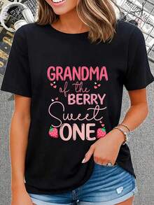 T-shirt décontracté 100% coton "Grand-mère de la petite fraise douce" pour le premier anniversaire. T-shirt d'été pour femmes et hommes, coupe décontractée, confort classique - Noir - Voir 5