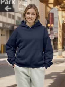 Women Hoodies Sweatshirts Sweaters Fleece Pullover Oversized Long Sleeve Casual Sweater With Pocket - 海軍藍 - 查看 5