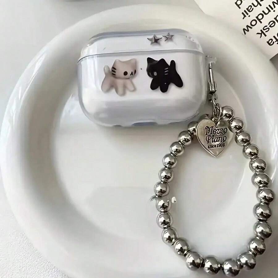 Ốp bảo vệ thiết kế hình mèo đen trắng dành cho AirPods Pro 3 thế hệ thứ 2, tương thích với tai nghe không dây 1/3/4/5, thế hệ thứ 2, 3 và 4. - Trong sáng - Xem 1