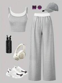 2pcs/Set Teenager Clothing, European & American Style Camisole Top And Maxi Pants, Lightweight & Breathable, Girls Outfit