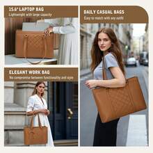 15.6 Inch Women's Fashionable Bow Tie & Diamond Pattern Waterproof Leather Laptop Bag, Professional Computer Briefcase, Spacious Tote Bag For Office, School And Travel, Brown - Multicolor - View 8