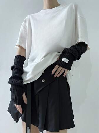 1pair Arm Warmers With Fabric Label Decor For Women, Ideal For Everyday, Dating, Home And Outdoor Use With Punk Rock And Y2k Element Halloween Cold Gloves Y2k